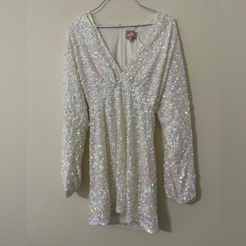 Show Me Your MuMu White Iridescent Sequin Mini Dress - Picture 2 of 9